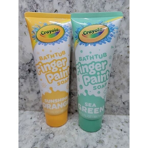 Crayola Bathtub Finger Paint Soaps Sunshine Orange & Sea Green 3‎ oz Each New - Picture 1 of 6